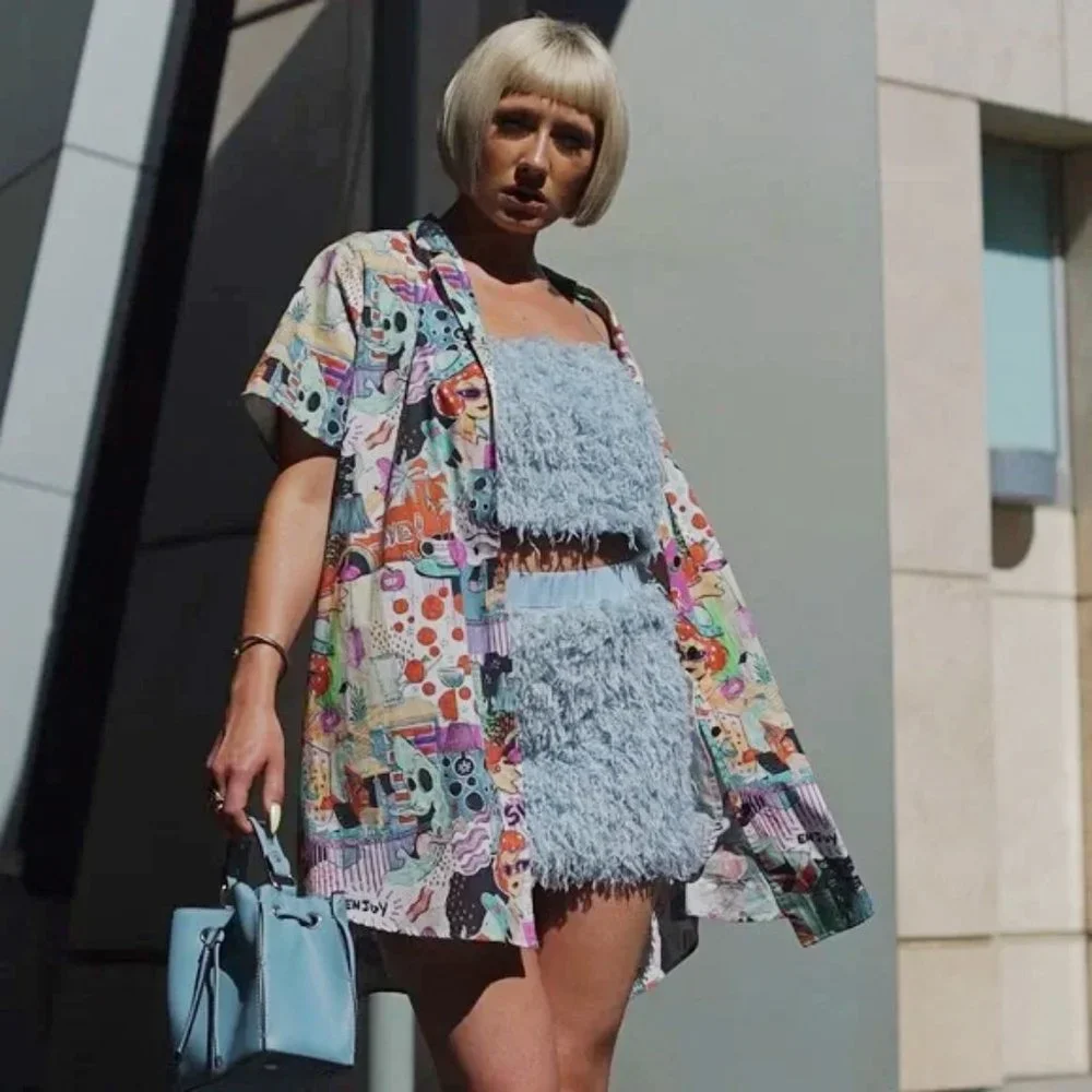 Zara Cartoon Button Up Shirtdress